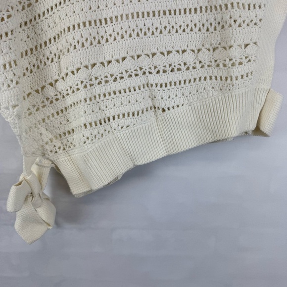Maeve Anthropologie Crochet Knit Sweater Top Ivory Tie Sides One Size - Picture 6 of 13